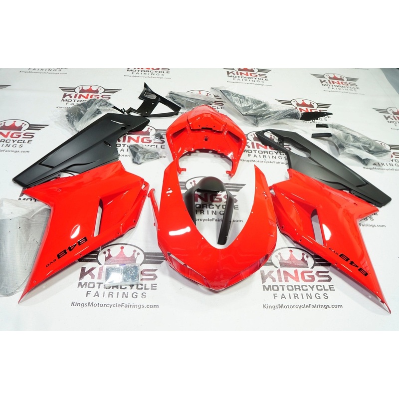 Ducati 848 (2007-2014) Red, Matte Black Fairings Clear Windscreen: Free No Seat Cowl No Bolt Kit