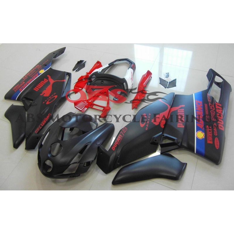 Ducati 999 (2003-2004) Matte Black & Red Puma Fairings Clear Windscreen: Free No Seat Cowl No Bolt Kit