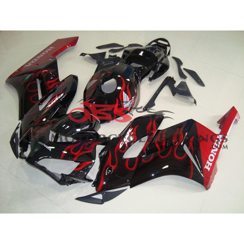 Honda CBR1000RR (2004-2005) Black, Red & White Flame Fairings No Seat Cowl No Bolt Kit No Tank