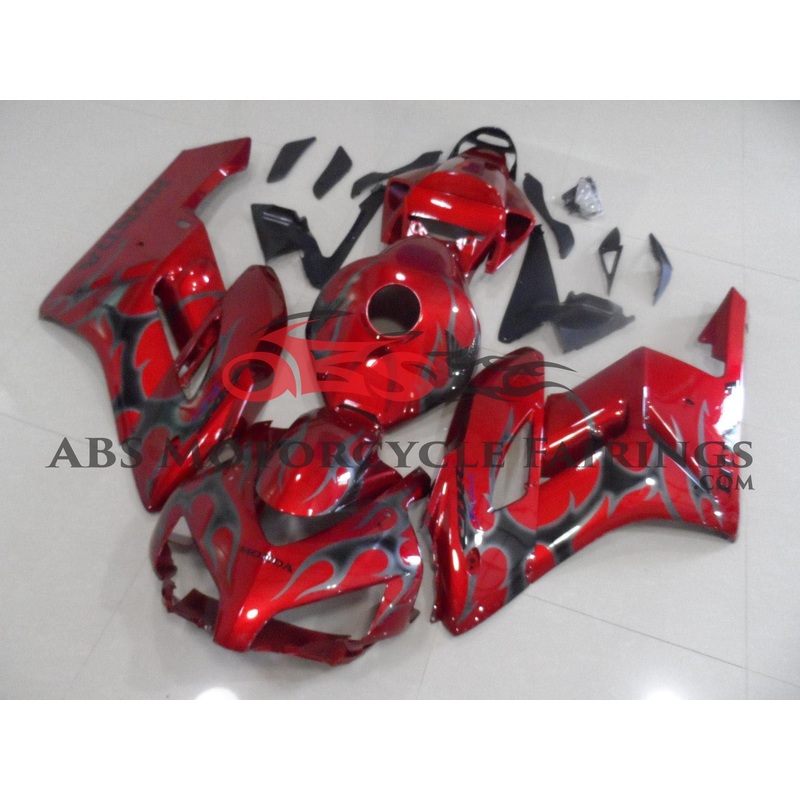 Honda CBR1000RR (2004-2005) Red & Gray Tribal Flame Fairings No Seat Cowl No Bolt Kit No Tank