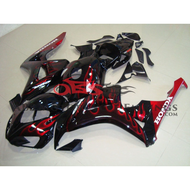 Honda CBR1000RR (2006-2007) Black, White, & Red Flame Fairings No Seat Cowl No Bolt Kit No Tank