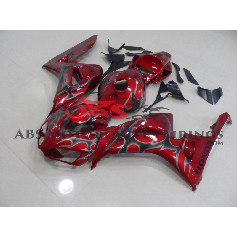 Honda CBR1000RR (2006-2007) Candy Apple Red & Gray Tribal Flame Fairings No Seat Cowl No Bolt Kit No Tank