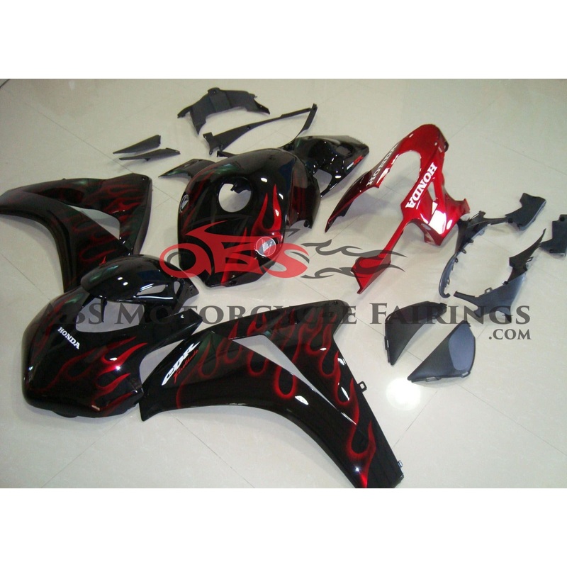 Honda CBR1000RR (2008-2011) Black, Candy Apple Red Flame Fairings No Seat Cowl No Bolt Kit No Tank