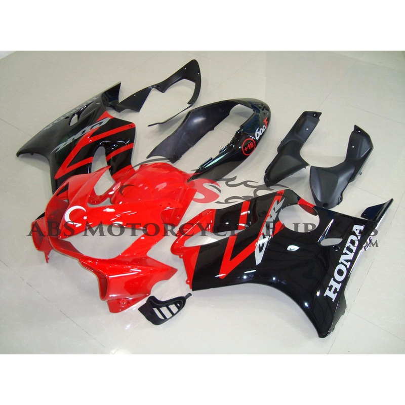 Honda CBR600F4i (2004-2007) Red & Black Turkey Flag Fairings Clear Windscreen: Free No Bolt Kit No Tank