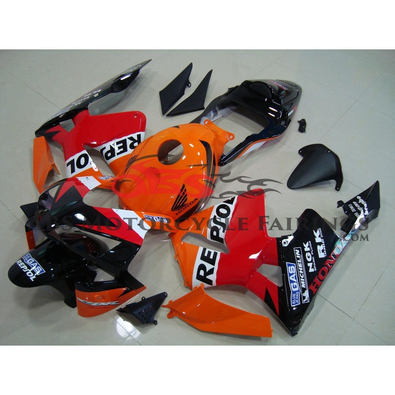 Honda CBR600RR (2003-2004) Orange, Red & Black Repsol fairings with a Black Tail Section No Seat Cowl No Bolt Kit No Tank