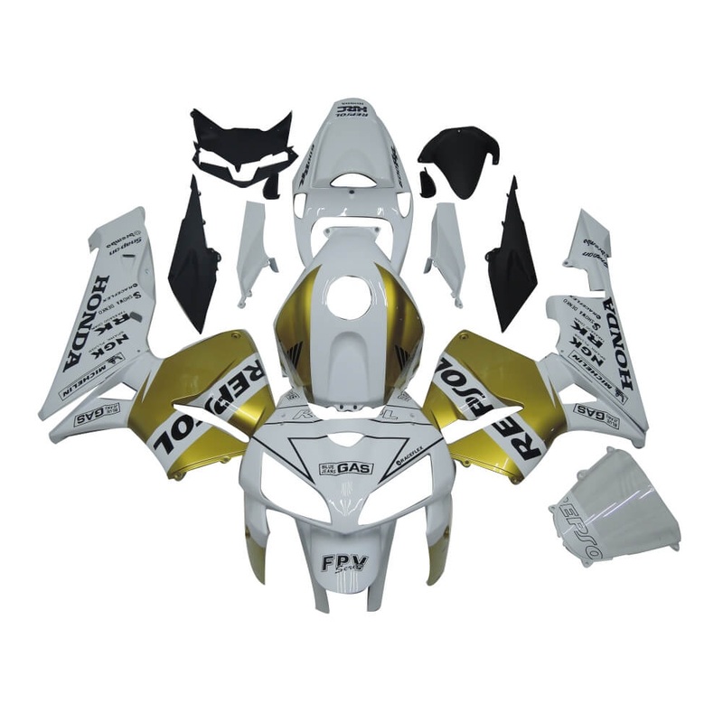 Honda CBR600RR (2005-2006) White, Gold Repsol Fairings No Seat Cowl No Bolt Kit No Tank