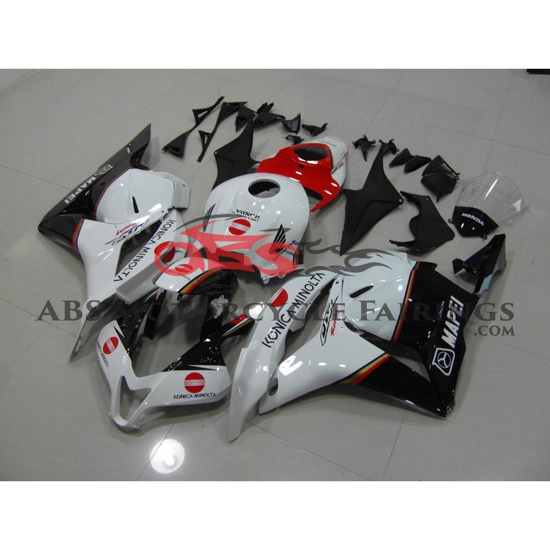 Honda CBR600RR (2009-2012) White, Black & Red Konica Minolta Fairings No Seat Cowl No Bolt Kit No Tank