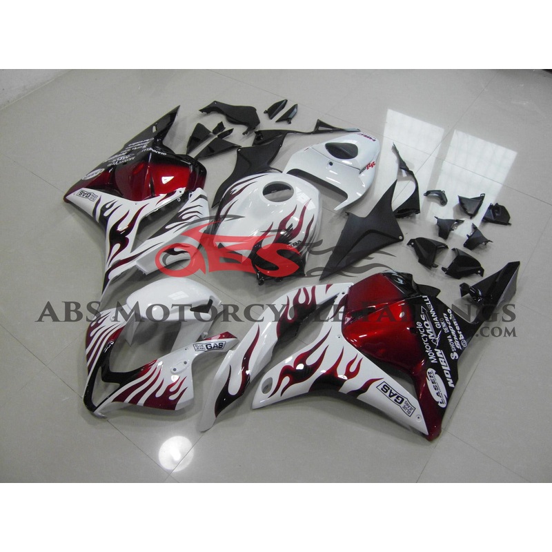 Honda CBR600RR (2009-2012) White & Candy Red Flame Fairings No Seat Cowl No Bolt Kit No Tank