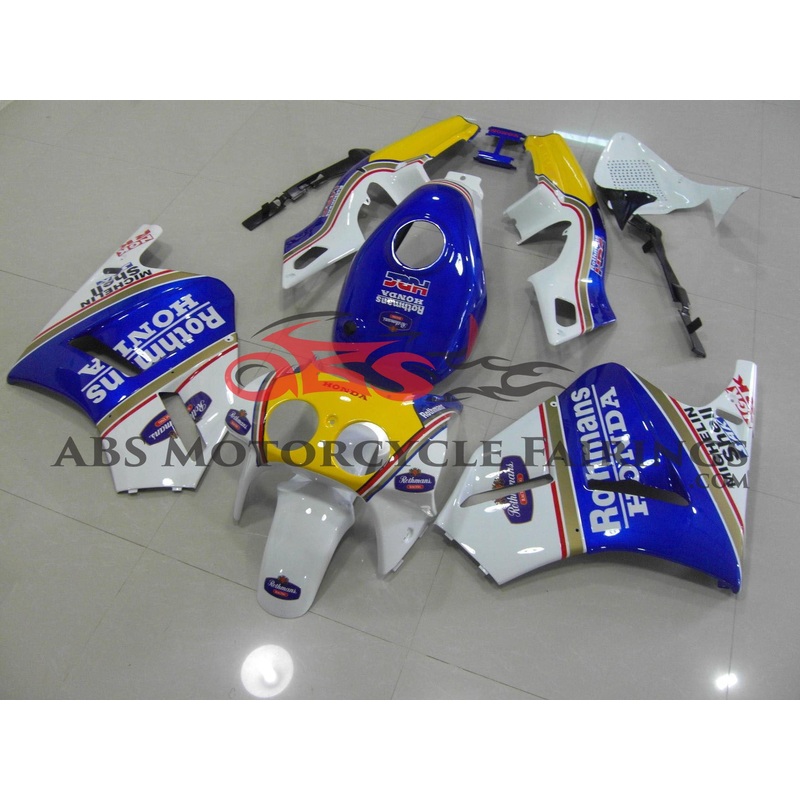 Honda VFR400R NC30 (1989) White, Blue & Yellow Rothmans HRC Fairings Rothmans HRC Blue with Tank Clear (Injection Mold) Select Bolt Kit
