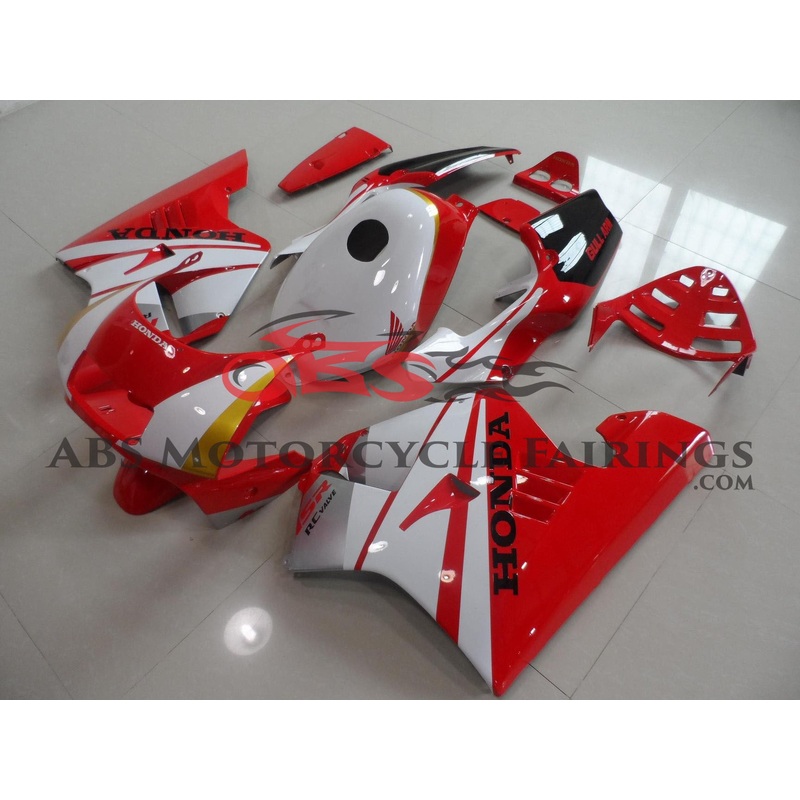 Red & White 1990-1993 Honda NSR250R MC21 Red & White with Tank Cover Clear (Injection Mold) Select Bolt Kit