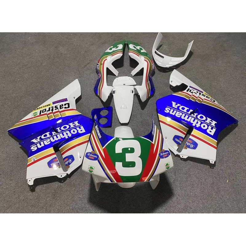 Rothmans Blue & White 1994 Honda NSR250R MC28 #3 Race Fairings Rothmans Blue & White Clear (Injection Mold) Select Bolt Kit