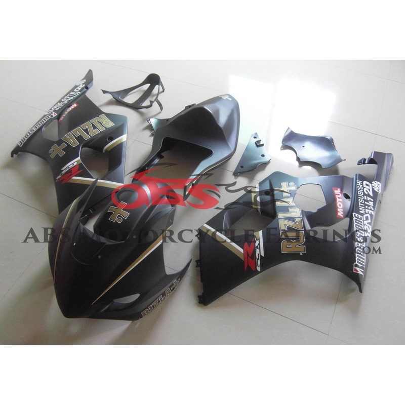 Suzuki GSXR1000 (2003-2004) Matte Black Rizla Race Fairings Clear Windscreen: Free No Bolt Kit