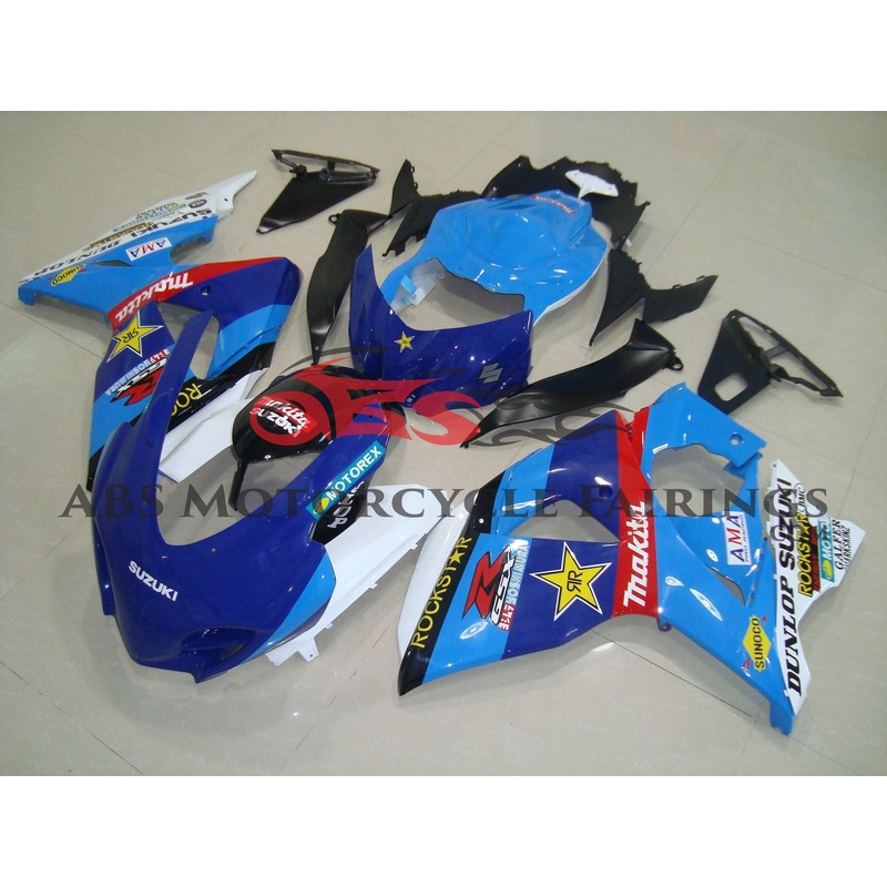 Suzuki GSXR1000 (2009-2016) Blue & White Race Fairings Clear Windscreen: Free No Bolt Kit