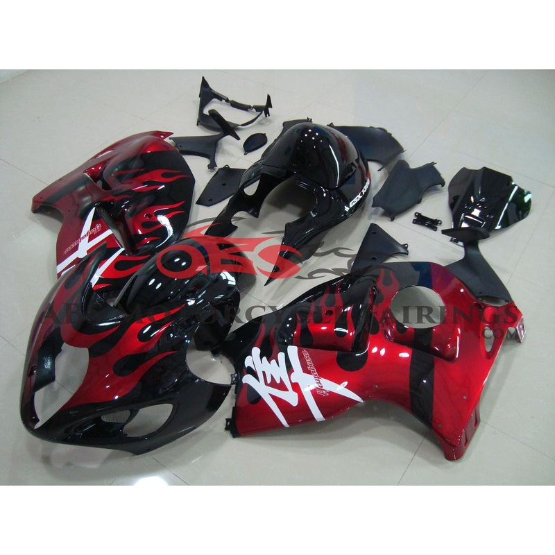 Suzuki Hayabusa (1999-2007) Black, Candy Apple Red Flame Fairings No Seat Cowl No Bolt Kit No Tank
