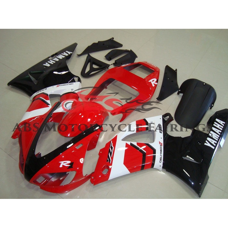 Yamaha YZF-R1 (1998-1999) Red, Black & White Fairings Clear Windscreen: Free No Seat Cowl No Bolt Kit