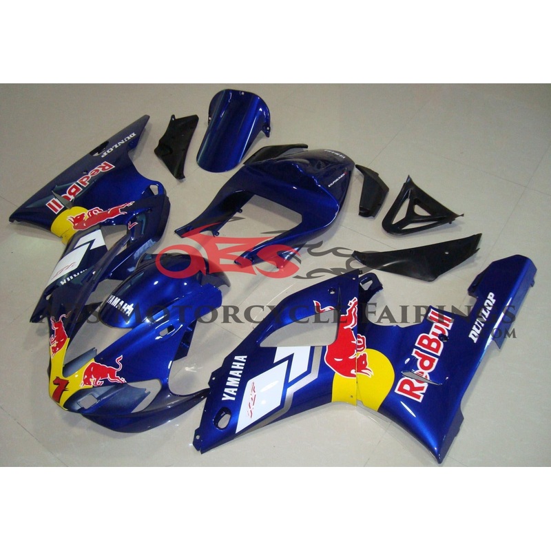 Yamaha YZF-R1 (2000-2001) Dark Blue Red Bull Fairings Clear Windscreen: Free No Seat Cowl No Bolt Kit