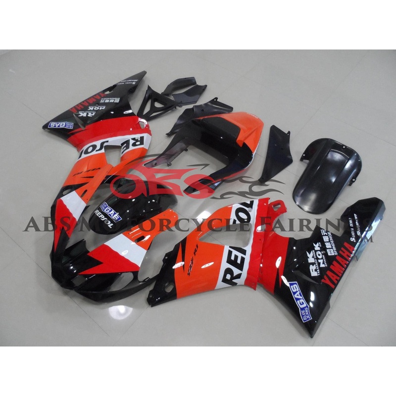 Yamaha YZF-R1 (2000-2001) Orange, Red & Black Repsol Fairings Clear Windscreen: Free No Seat Cowl No Bolt Kit