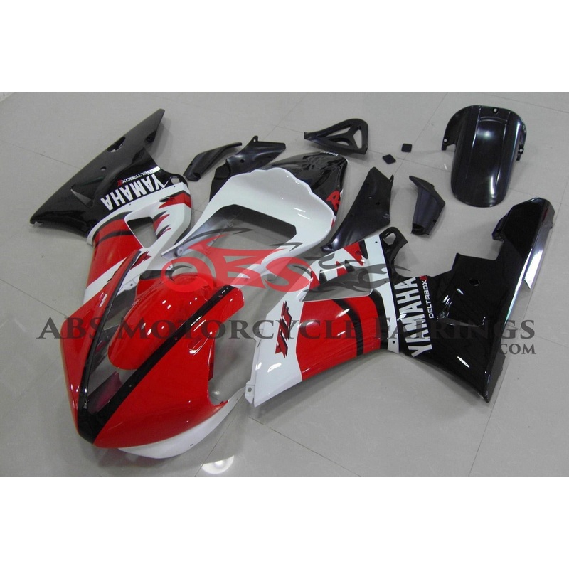 Yamaha YZF-R1 (2000-2001) Red, White, Black Race Fairings Clear Windscreen: Free No Seat Cowl No Bolt Kit