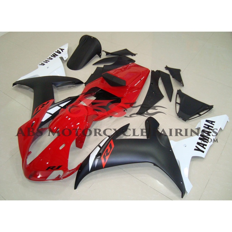 Yamaha YZF-R1 (2002-2003) Red, Matte Black & White Fairings Clear Windscreen: Free No Seat Cowl No Bolt Kit
