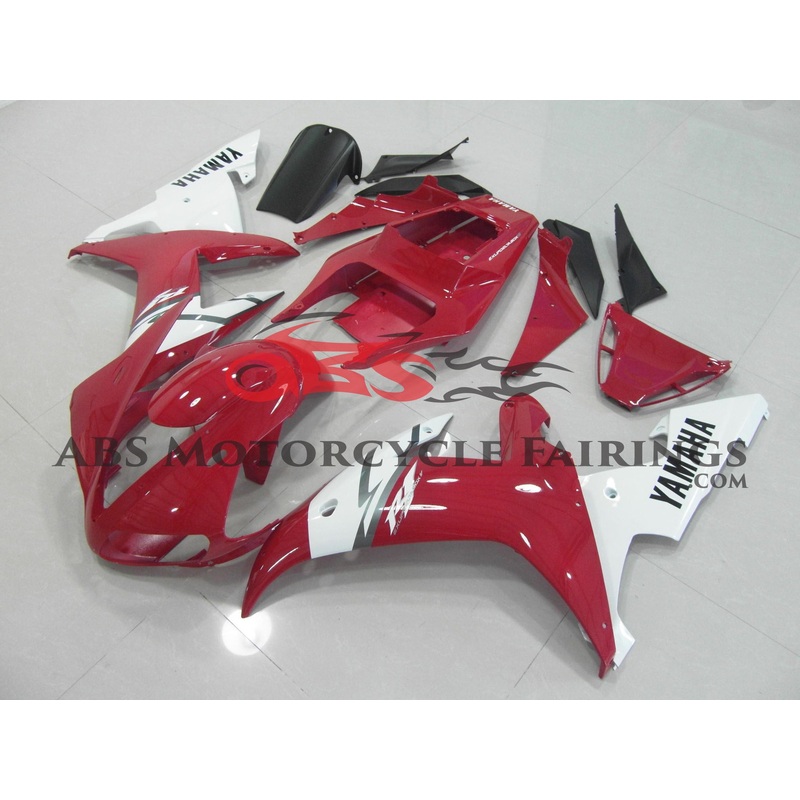 Yamaha YZF-R1 (2002-2003) Red & White Fairings Clear Windscreen: Free No Seat Cowl No Bolt Kit