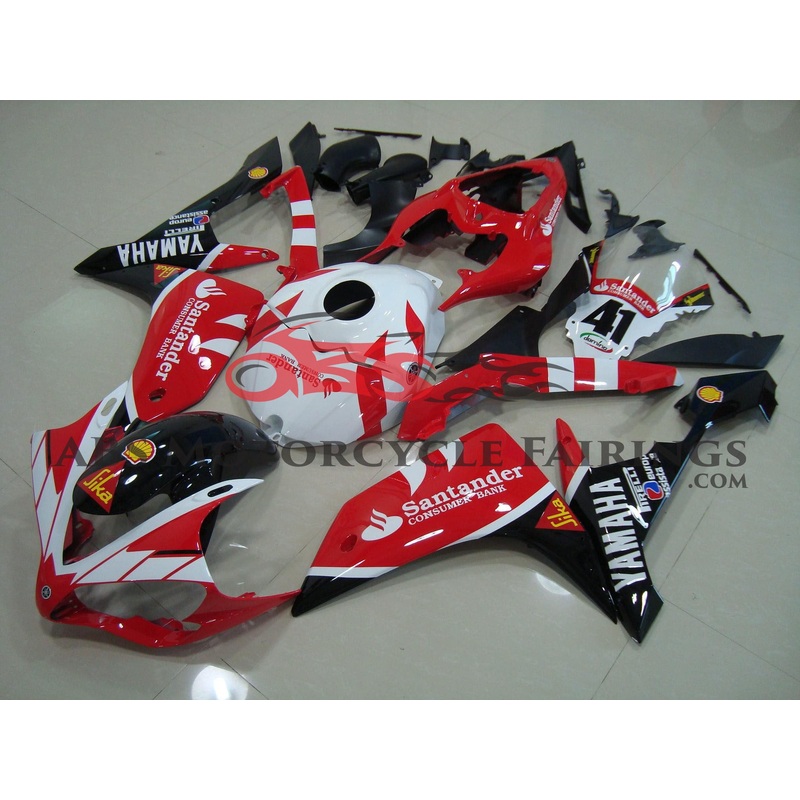 Yamaha YZF-R1 (2007-2008) Red, White & Black Santander #41 Fairings No Seat Cowl No Bolt Kit No Tank