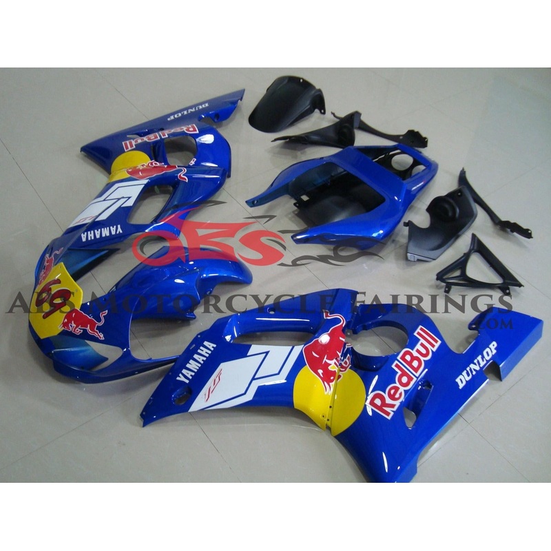 Yamaha YZF-R6 (1998-2002) Blue, Red Bull #69 Fairings Clear Windscreen: Free No Bolt Kit
