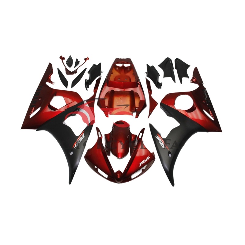 Yamaha YZF-R6 (2003-2004) Dark Candy Red, Matte Black Fairings Clear Windscreen: Free No Seat Cowl No Bolt Kit
