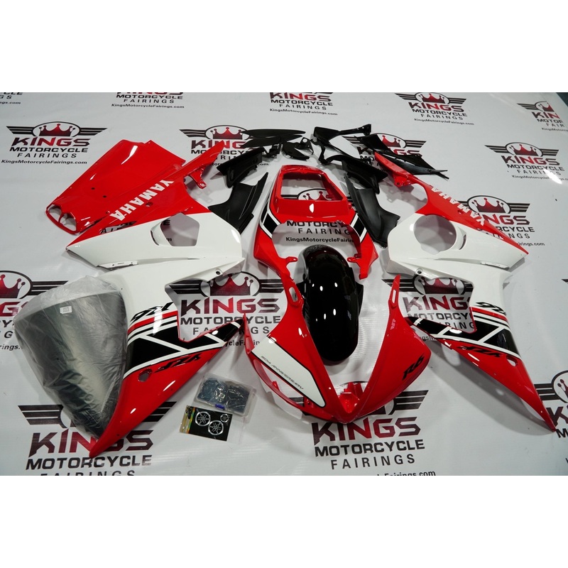 Yamaha YZF-R6 (2003-2004) Red, White, Black Fairings Clear Windscreen: Free No Seat Cowl No Bolt Kit