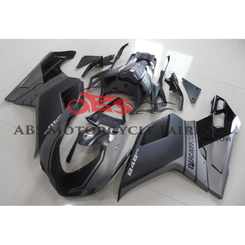 Ducati 1098 (2007-2012) Matte Black & Matte Gray Fairings Clear Windscreen: Free No Seat Cowl No Bolt Kit