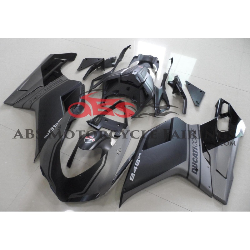 Ducati 1198 (2007-2012) Matte Black & Matte Gray Fairings Clear Windscreen: Free No Seat Cowl No Bolt Kit