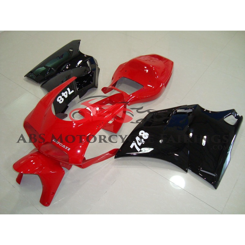 Ducati 748 (1994-2003) Red & Black Fairings Clear Windscreen: Free No Bolt Kit