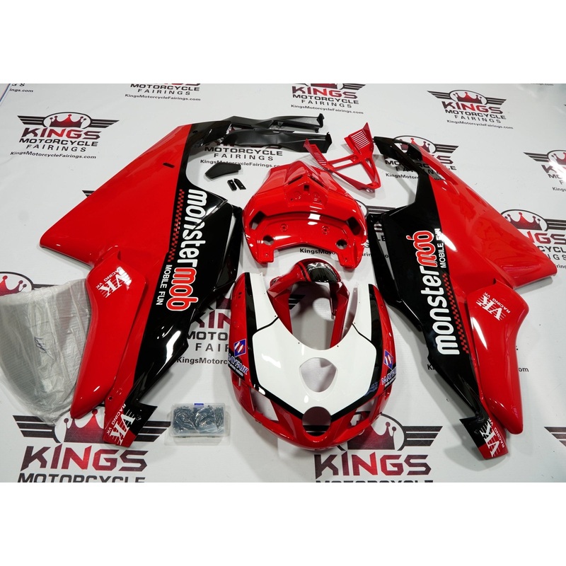 Ducati 999 (2005-2006) Red, Black, White MonsterMob Fairings Clear Windscreen: Free No Seat Cowl No Bolt Kit