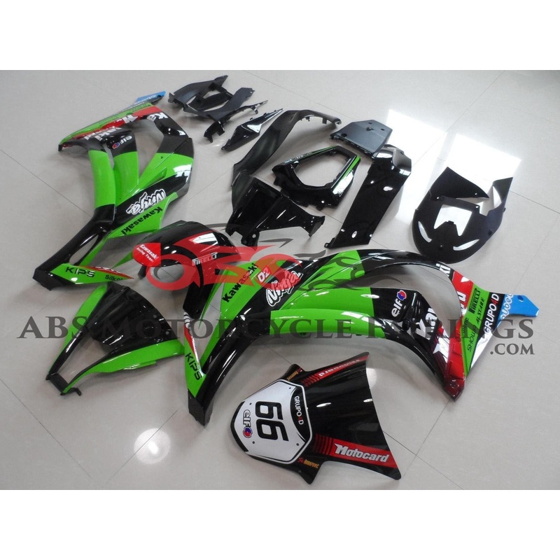 Fairing kit for a Kawasaki Ninja ZX10R (2008-2010) Green & Black Motocard Elf Clear Windscreen: Free No Seat Cowl No Bolt Kit