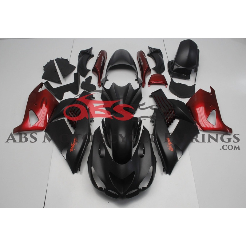 Fairing kit for a Kawasaki Ninja ZX14R (2006-2011) Matte Black & Candy Apple Red Clear Windscreen: Free No Seat Cowl No Bolt Kit