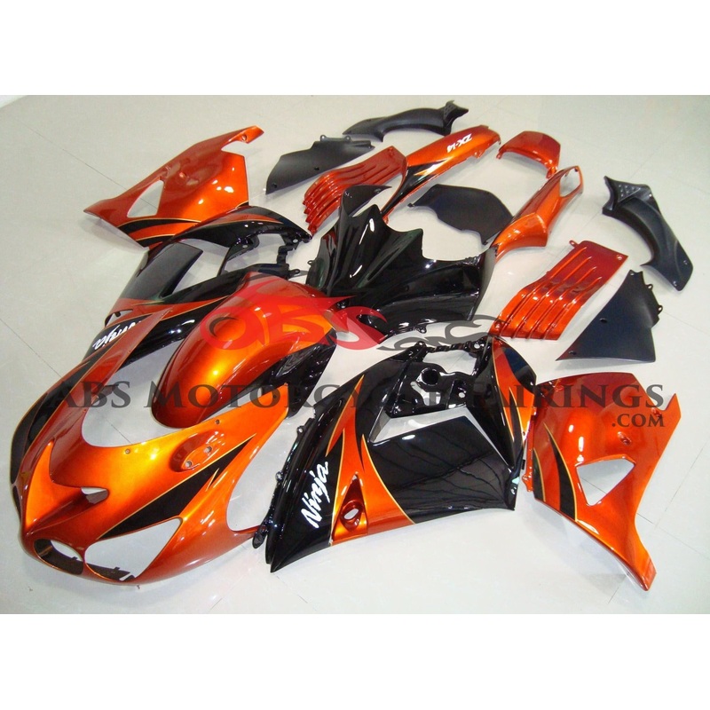 Fairing kit for a Kawasaki Ninja ZX14R (2006-2011) Orange & Black Clear Windscreen: Free No Seat Cowl No Bolt Kit