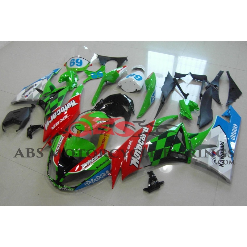 Fairing kit for a Kawasaki Ninja ZX6R 636 (2009-2012) Red, Green, White, Blue & Black Motocard Clear Windscreen: Free No Seat Cowl No Bolt Kit