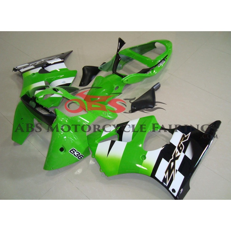 Fairing kit for a Kawasaki ZX6R 636 (2000-2002) Green, White, Black Clear Windscreen: Free No Seat Cowl No Bolt Kit