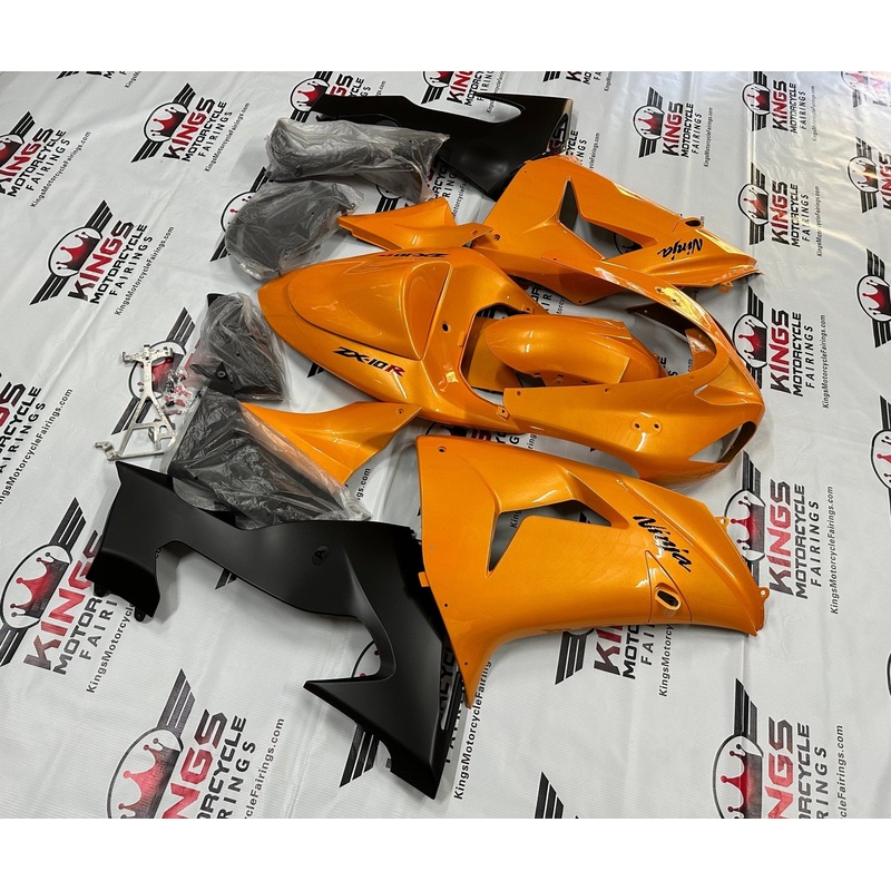 Fairings for Kawasaki Ninja ZX10R (2006-2007) Orange, Black Clear Windscreen: Free No Seat Cowl No Bolt Kit