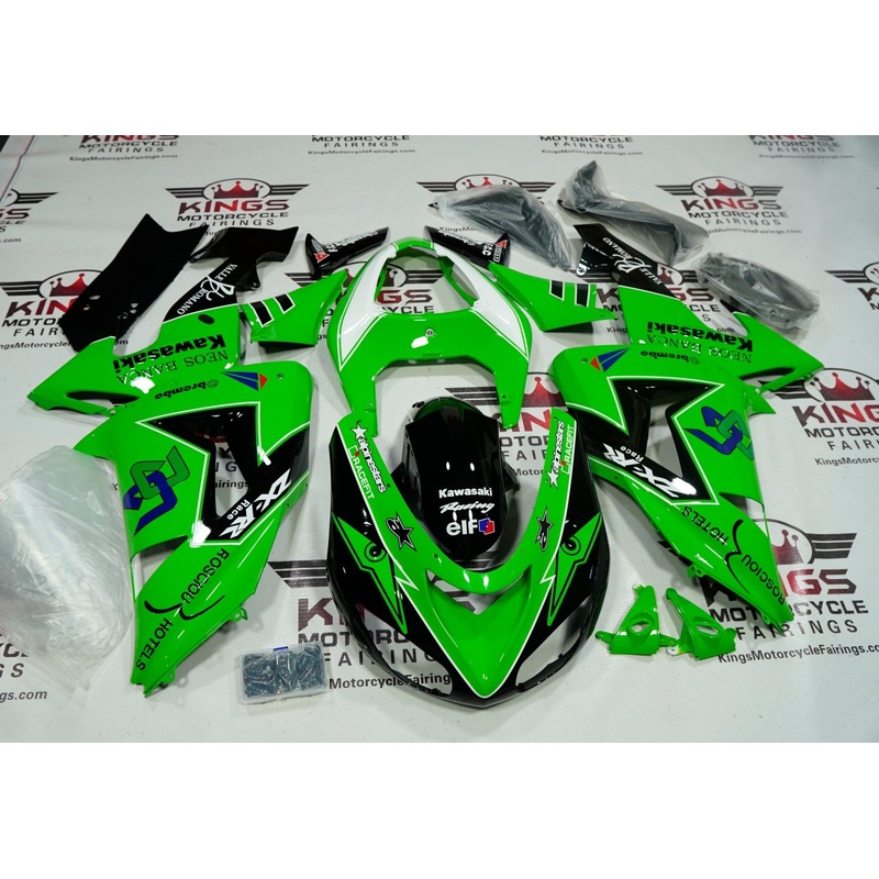 Fairings For Kawasaki ZX10R (2006-2007) Green, Black, White Clear Windscreen: Free No Seat Cowl No Bolt Kit