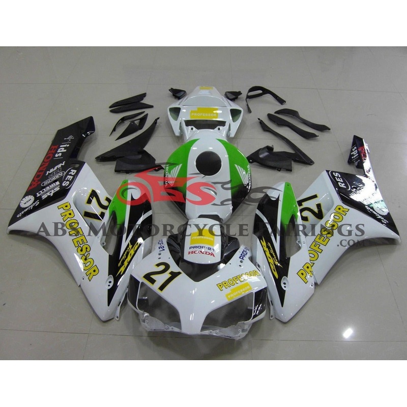 Honda CBR1000RR (2004-2005) White, Black, Green & Yellow Professor Fairings No Seat Cowl No Bolt Kit No Tank