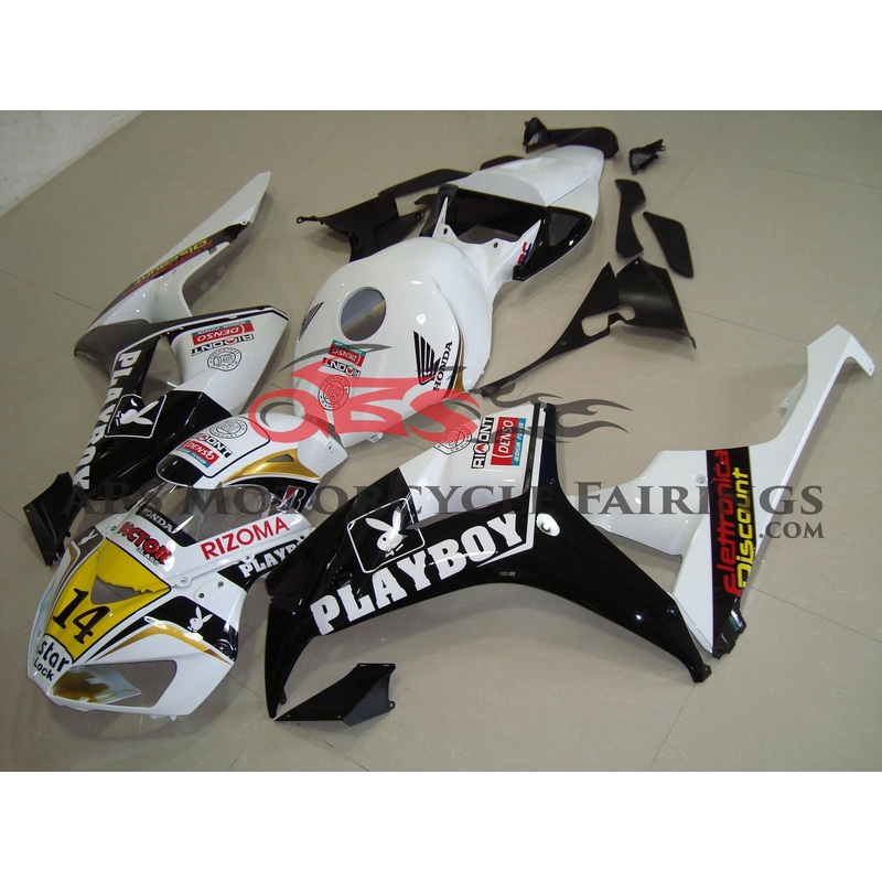 Honda CBR1000RR (2006-2007) White, Black & Gold Playboy Fairings No Seat Cowl No Bolt Kit No Tank