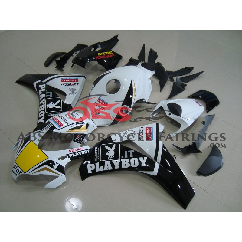 Honda CBR1000RR (2008-2011) White & Black Playboy Fairings No Seat Cowl No Bolt Kit No Tank