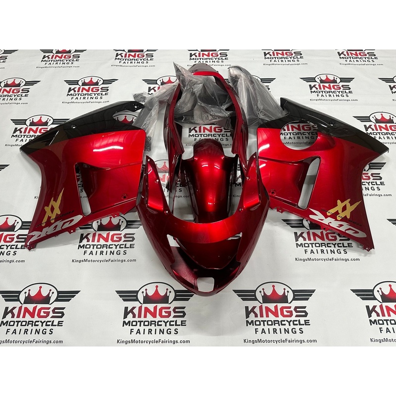 Honda CBR1100XX Super Blackbird (1996-2007) Candy Apple Red, Black Fairings Clear Windscreen: Free No Bolt Kit No Tank