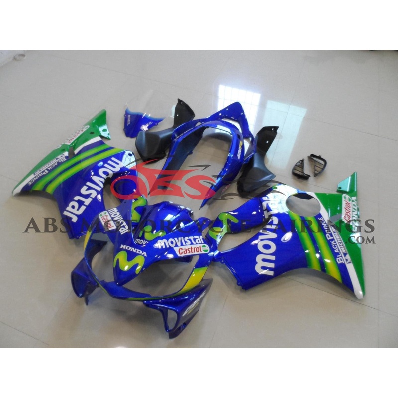 Honda CBR600F4i (2004-2007) Blue & Green MOVISTAR Racing Fairings Clear Windscreen: Free No Bolt Kit No Tank