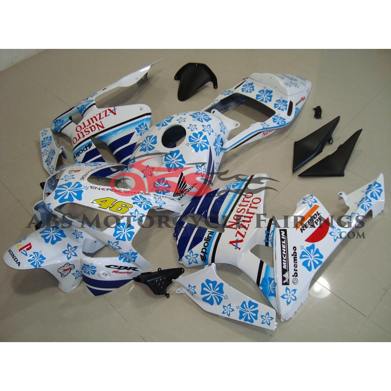 Honda CBR600RR (2003-2004) White & Blue Flower Nastro Azzurro Fairings No Seat Cowl No Bolt Kit No Tank
