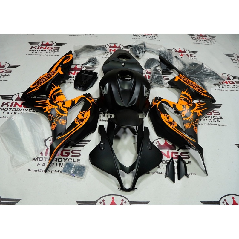 Honda CBR600RR (2007-2008) Matte Black, Orange, Gears, Skull Fairings No Seat Cowl No Bolt Kit No Tank