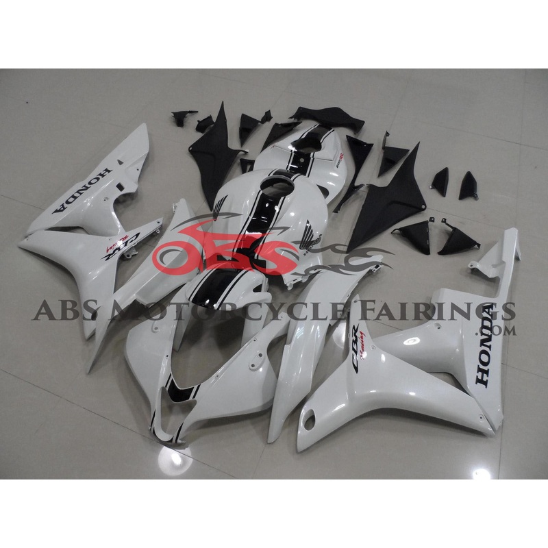 Honda CBR600RR (2007-2008) White with Black Stripe Fairings No Seat Cowl No Bolt Kit No Tank