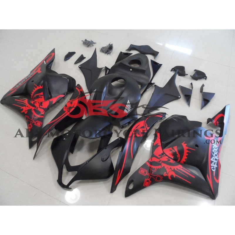 Honda CBR600RR (2009-2012) Matte Black & Red Graffiti Fairings No Seat Cowl No Bolt Kit No Tank