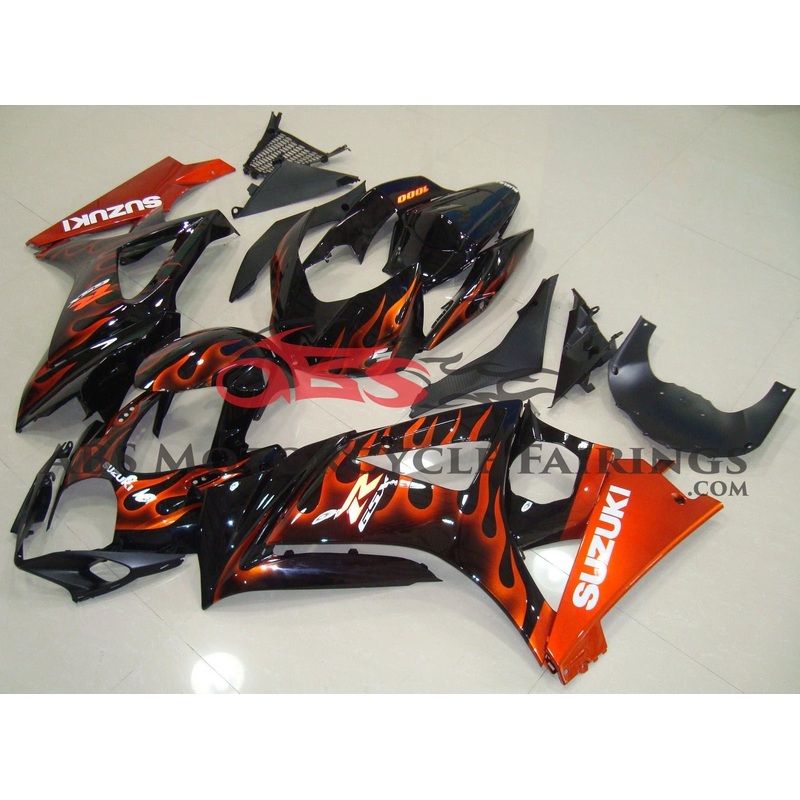 Suzuki GSXR1000 (2007-2008) Black & Orange Flame Fairings No Seat Cowl No Bolt Kit No Tank