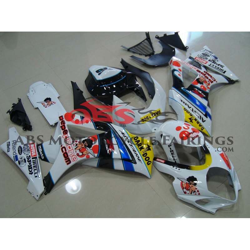 Suzuki GSXR1000 (2007-2008) White Pepe Phone Fairings No Seat Cowl No Bolt Kit No Tank